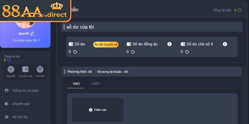 Quy trình nạp rút tiền 88AA cách rút
